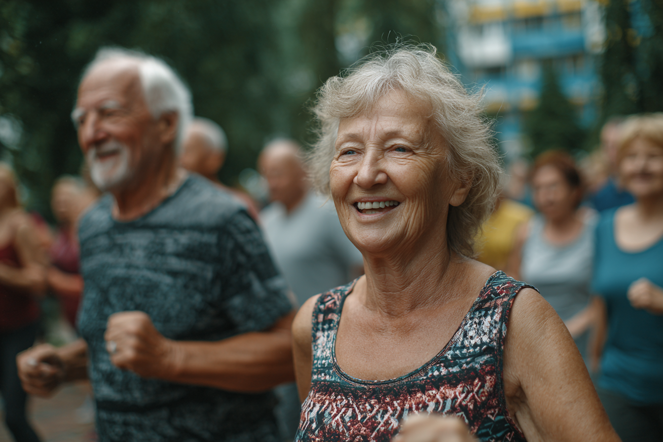 Група активних людей середнього віку на тренуванні